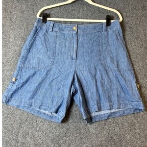 Talbots Denim Shorts Chambray Blue‎ Button Accent Pockets Womens Size 12
